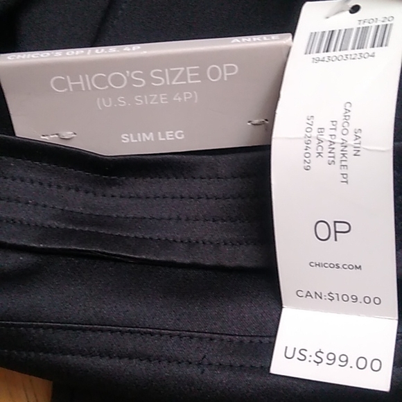Chico's Satin Cargo Ankle Pants, Black, Size 0P, NWT - Picture 8 of 8